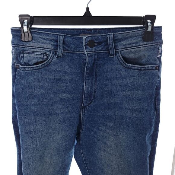 DL1961 Women's 25 Blue Distressed Raw Hem High Rise Skinny Laramie Farrow Jeans - Picture 4 of 9